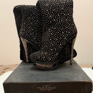 Pleaser Black and Pewter Thigh High Platforms